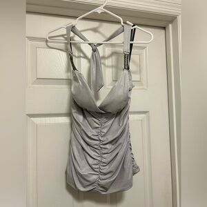 Vintage Juniors Y2k Rampage Silver Stretch Rhinestone Tank Halter Top Sz L